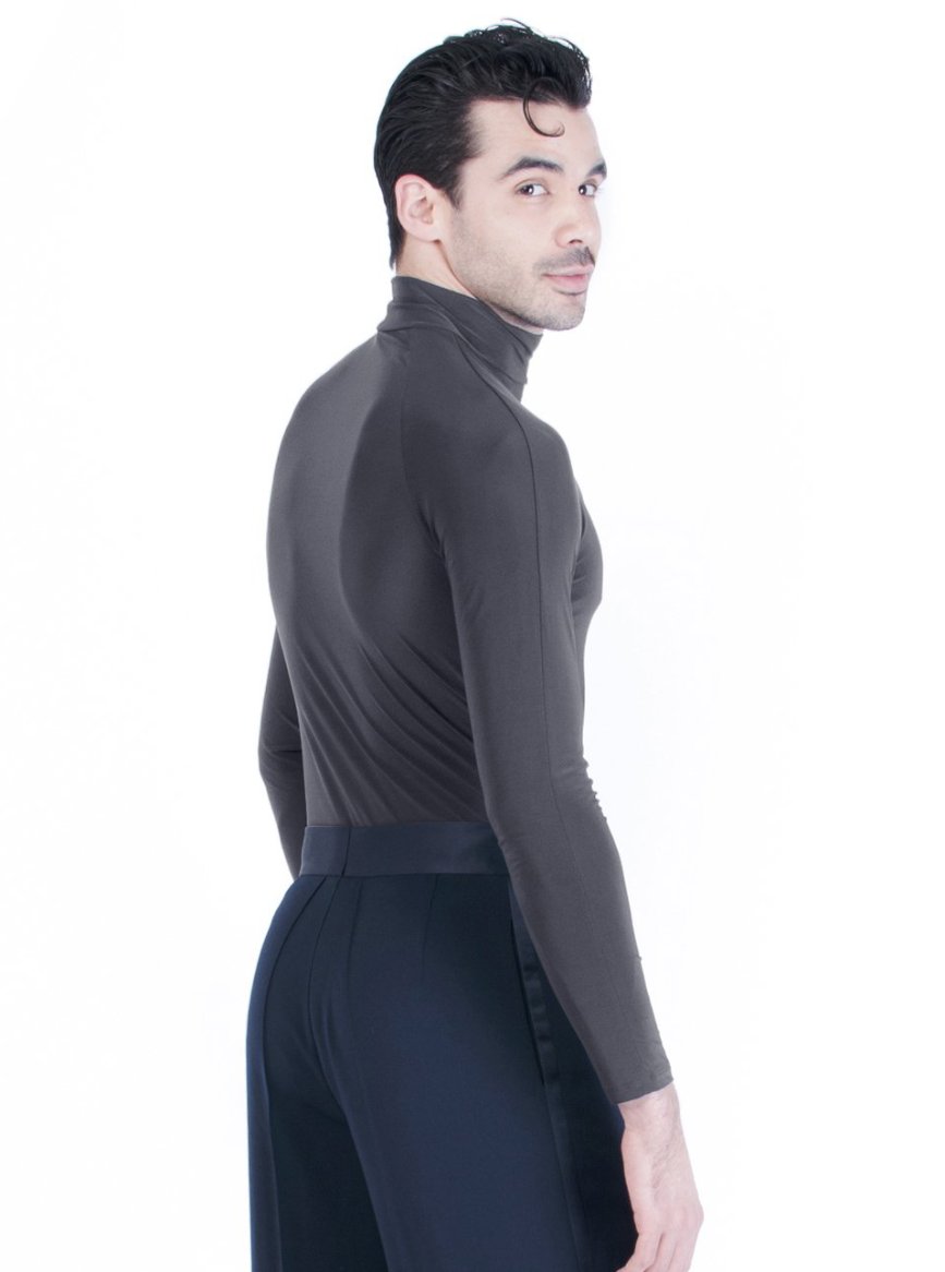 Miari men's classic black comfy turtleneck latin ballroom dance top.